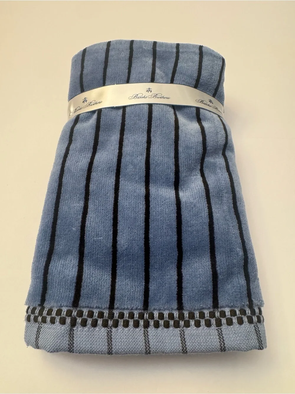 6pc BROOKS BROTHERS Cotton Velour Stripe Bath Towel Set - Blue/Brown